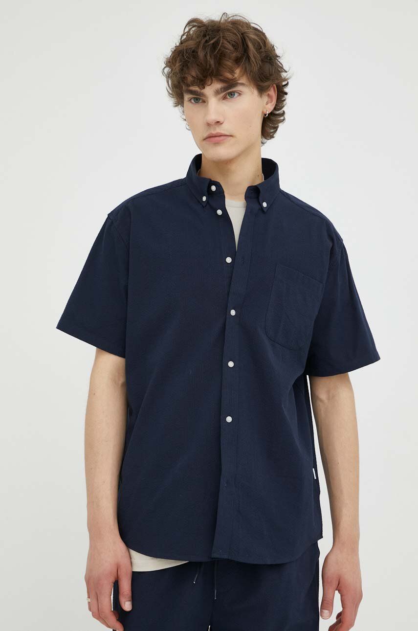 Košile Les Deux Louis Seersucker tmavomodrá barva, regular, s límečkem button-down - námořnická modř