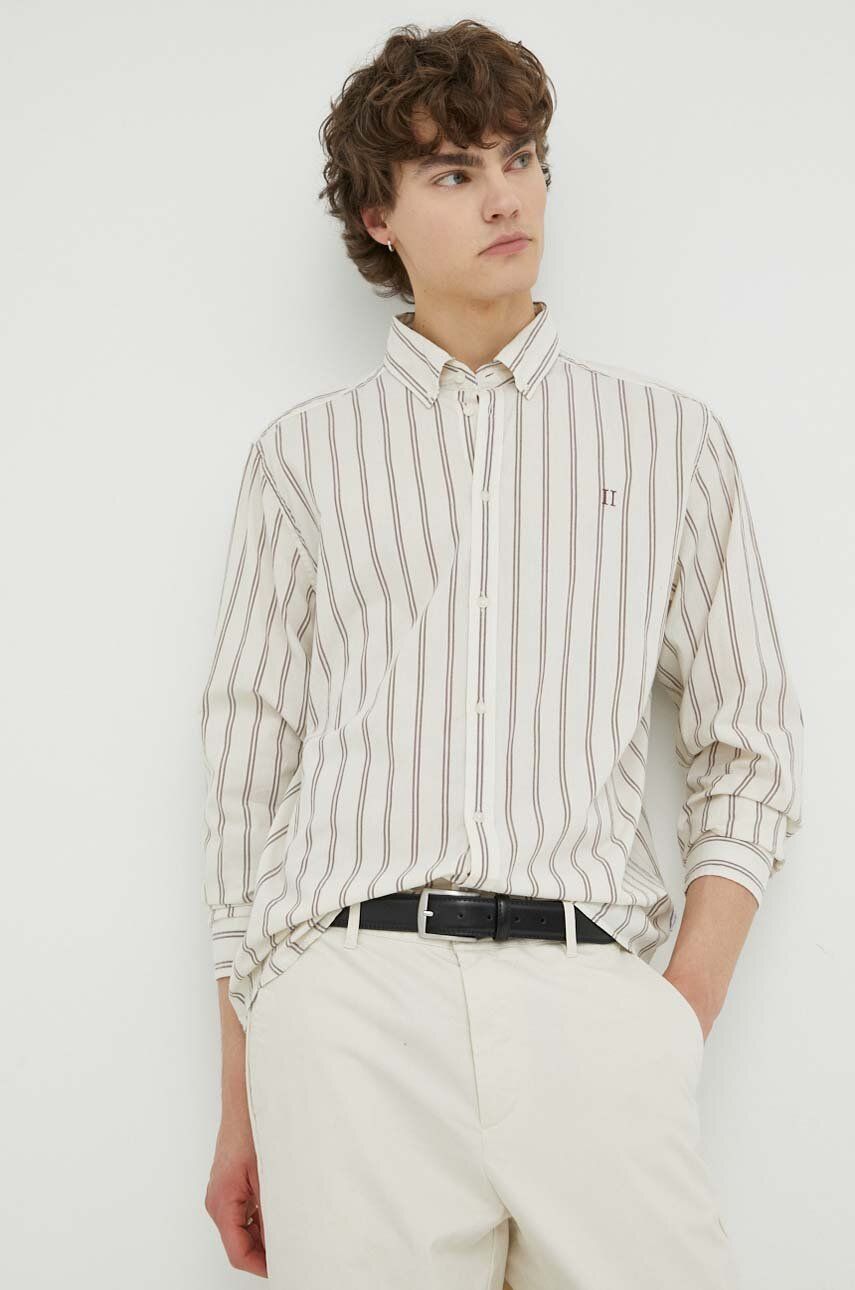 Košile Les Deux Kristian Stripe béžová barva, regular, s límečkem button-down - béžová -  100 %