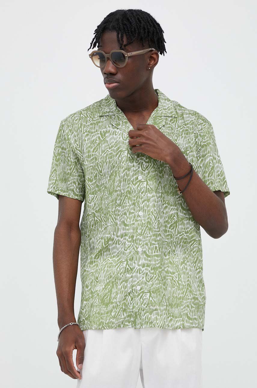Košile Bruuns Bazaar Won Homer AOP pánská, zelená barva, regular - zelená -  100 % Tencel