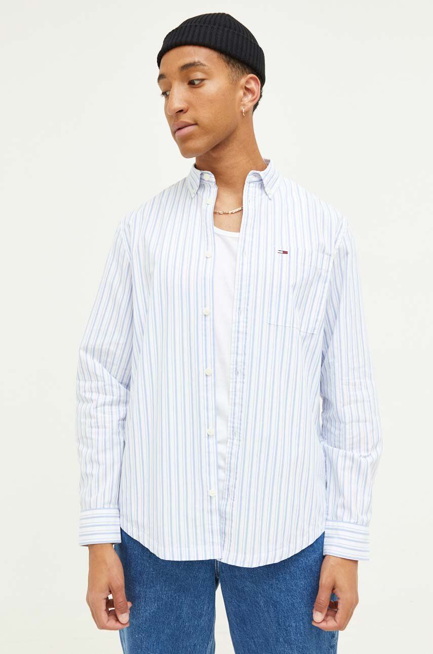 Košile Tommy Jeans regular, s límečkem button-down - modrá -  100 % Bavlna