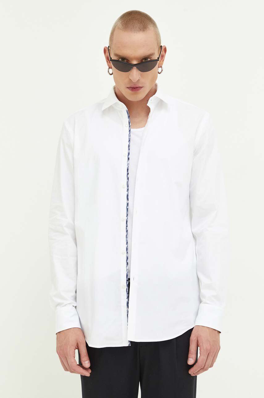 Košile HUGO bílá barva, slim, s italským límcem - bílá -  100 % Bavlna