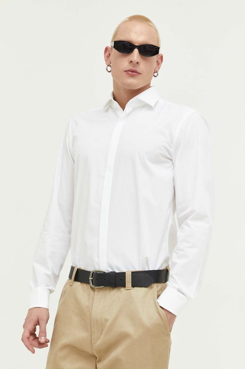 Košile HUGO bílá barva, slim - bílá -  100 % Bavlna