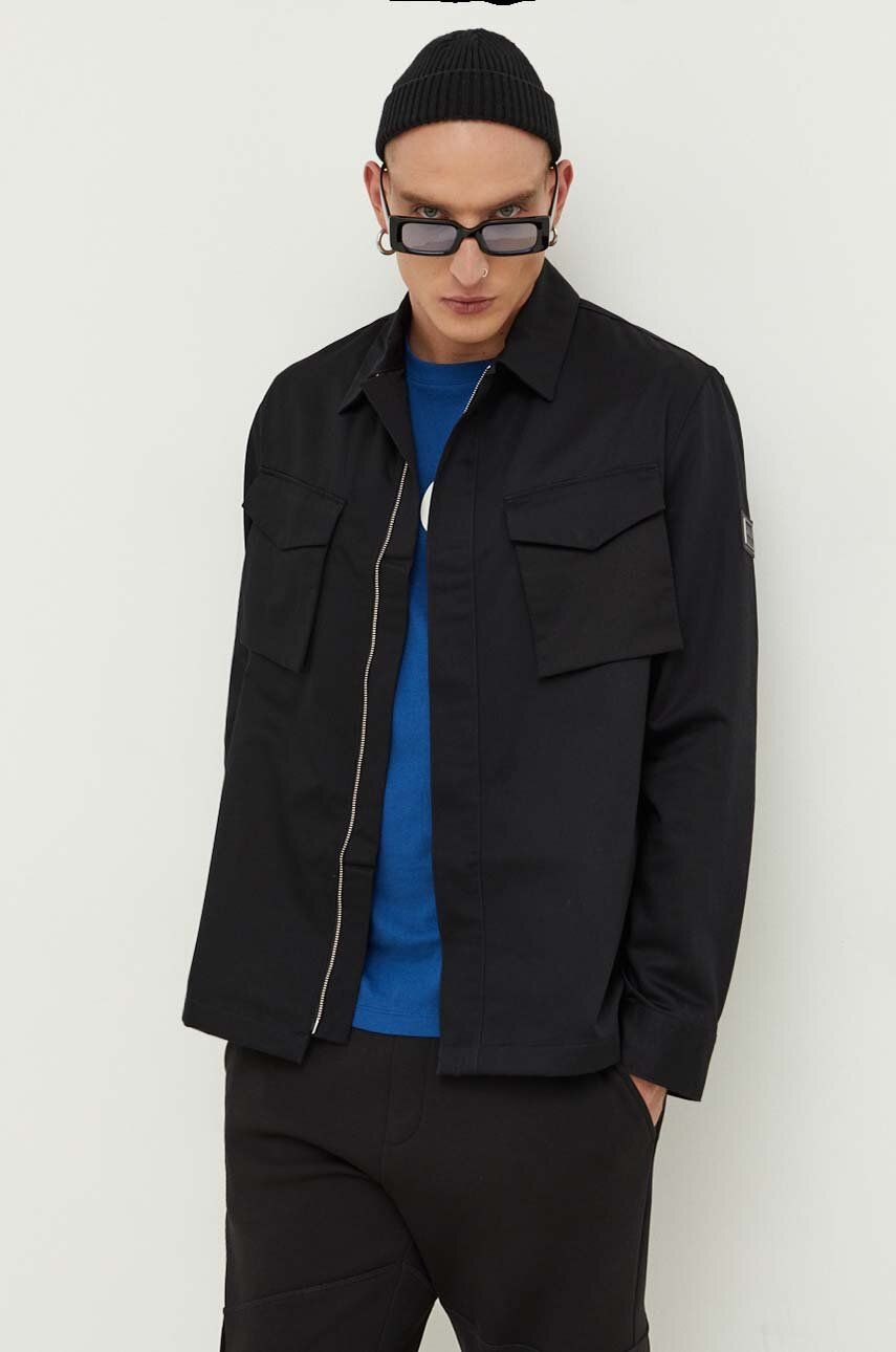 HUGO jacheta de bumbac culoarea negru, de tranzitie, oversize