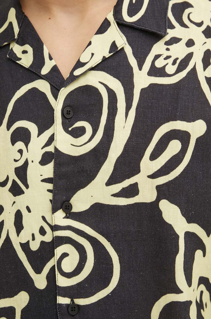 Πουκάμισο από λινό Samsoe Samsoe χρώμα: μαύρο φωτογραφία