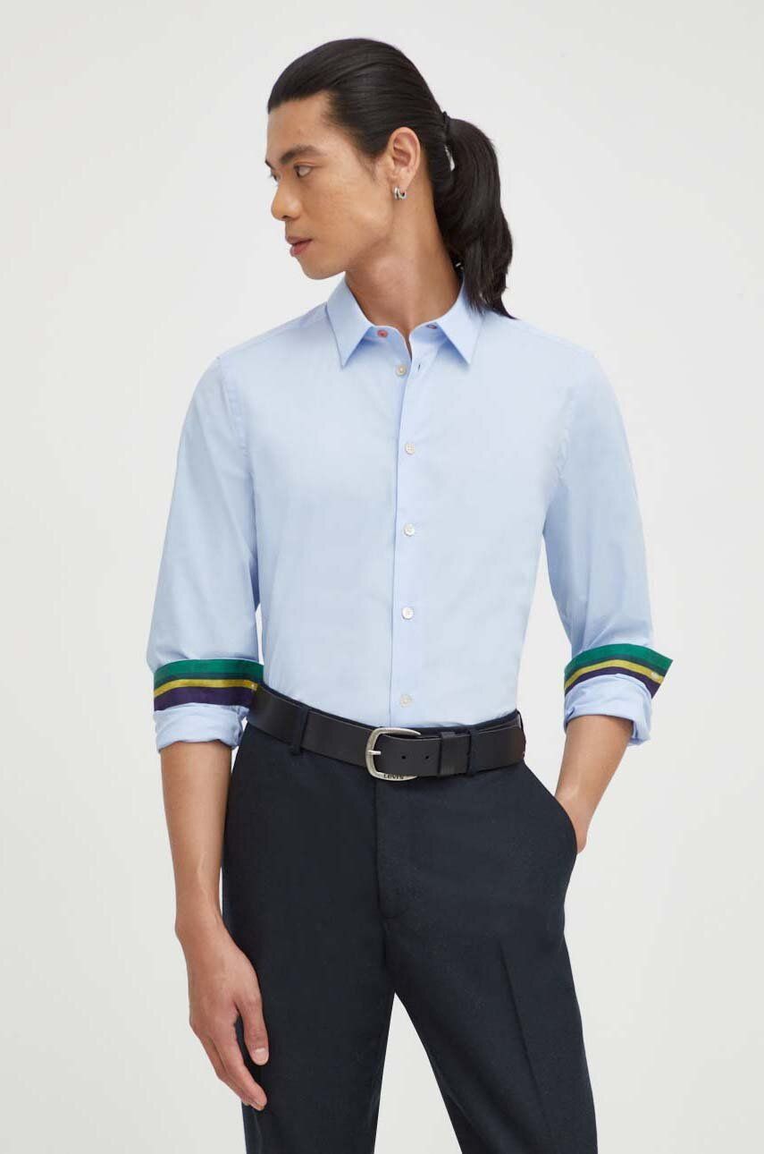 Košile PS Paul Smith pánská, slim, s klasickým límcem - modrá -  97 % Bavlna