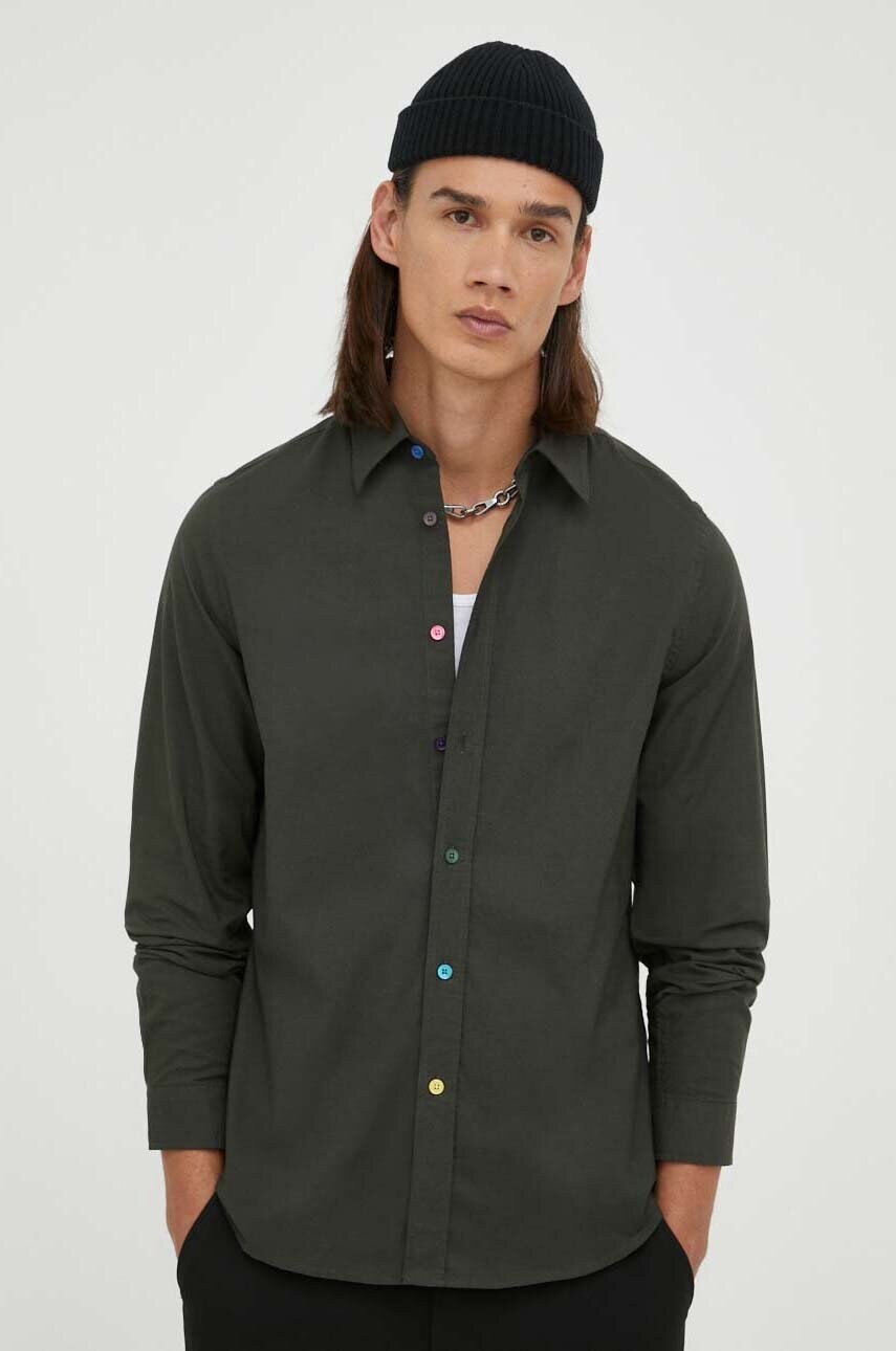 

Хлопковая рубашка PS Paul Smith мужская цвет зелёный regular классический воротник