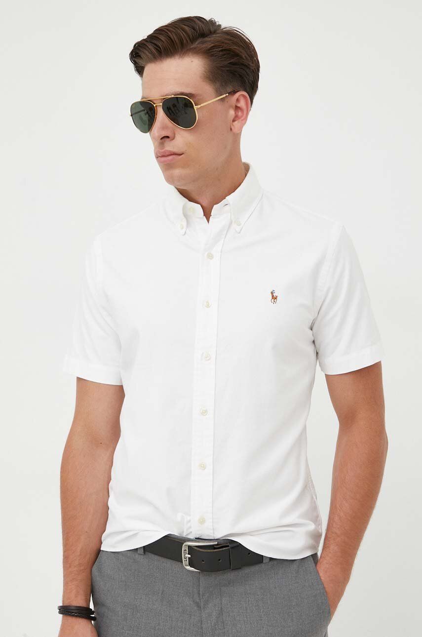 Košile Polo Ralph Lauren bílá barva, regular, s límečkem button-down - bílá -  100 % Bavlna