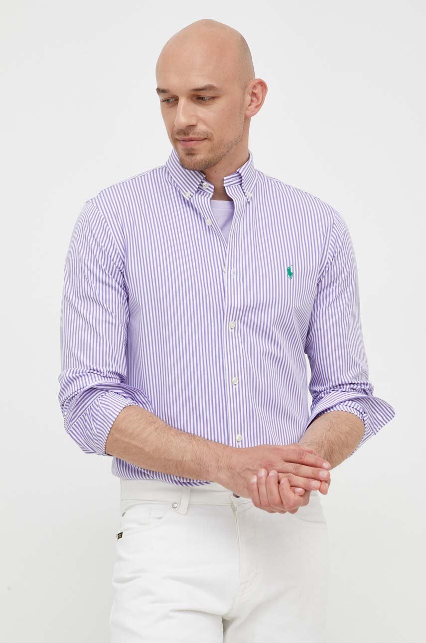 Levně Košile Polo Ralph Lauren pánská, fialová barva, slim, s límečkem button-down