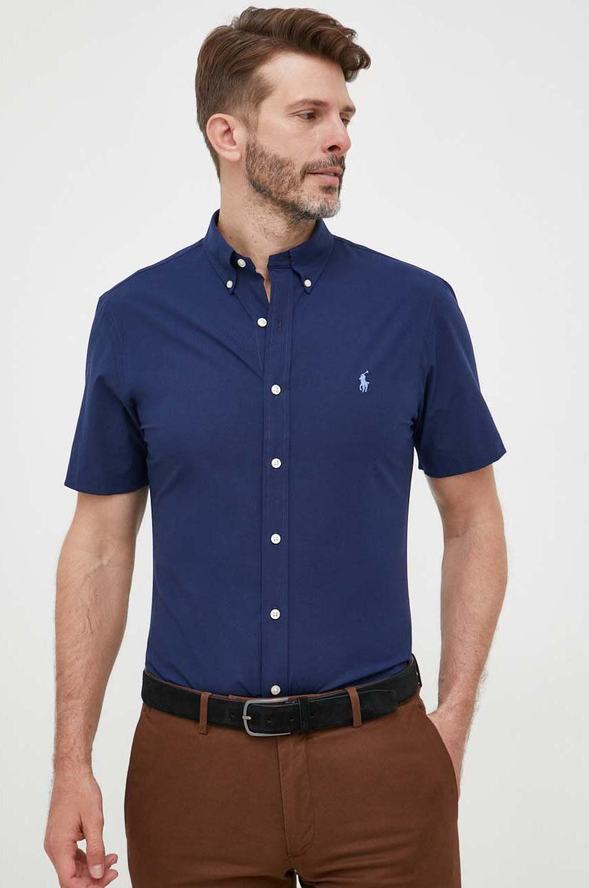 Levně Košile Polo Ralph Lauren pánská, tmavomodrá barva, slim, s límečkem button-down