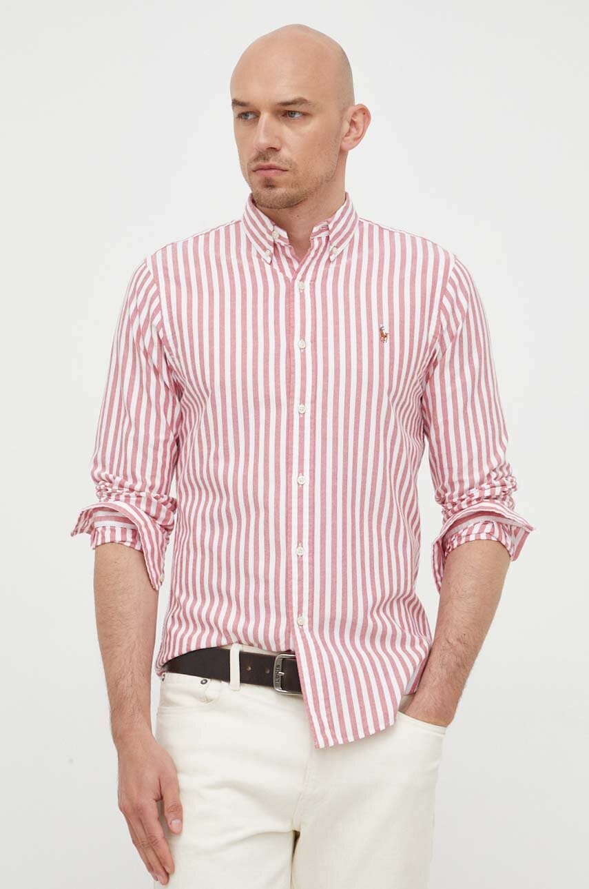 

Бавовняна сорочка Polo Ralph Lauren чоловіча колір червоний slim комір button-down