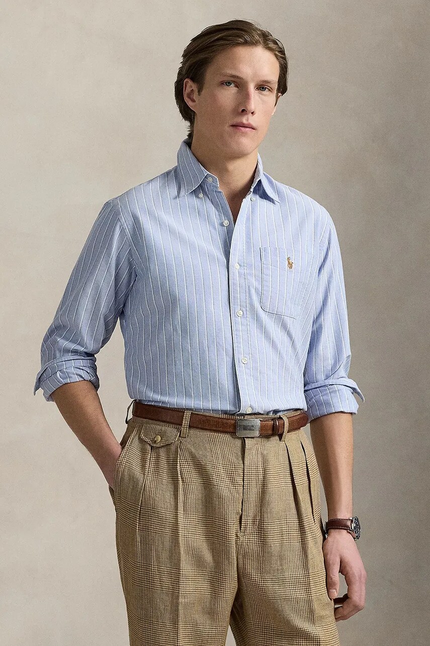 Levně Bavlněná košile Polo Ralph Lauren pánská, červená barva, regular, s klasickým límcem, 710914027
