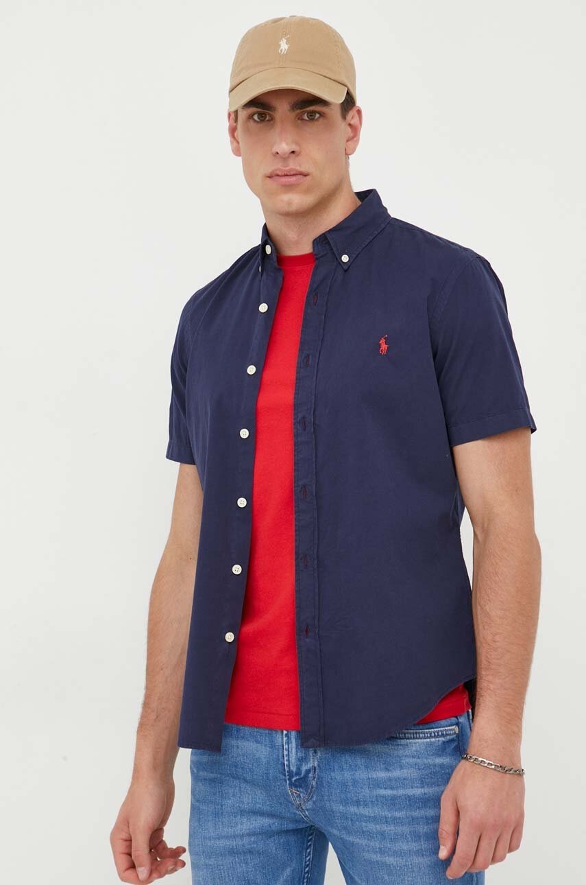 

Хлопковая рубашка Polo Ralph Lauren мужская цвет синий regular воротник button-down