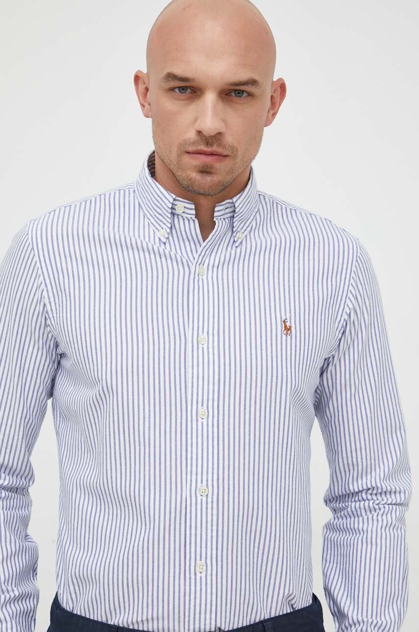 

Памучна риза Polo Ralph Lauren мъжка в синьо със стандартна кройка с яка с копче, Син