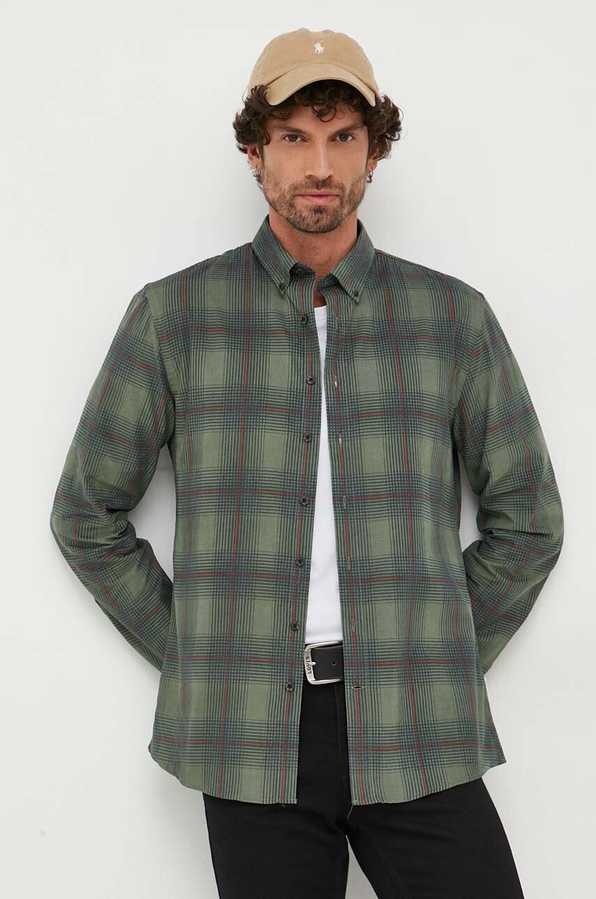 Lindbergh camasa din velur culoarea verde, cu guler button-down, slim