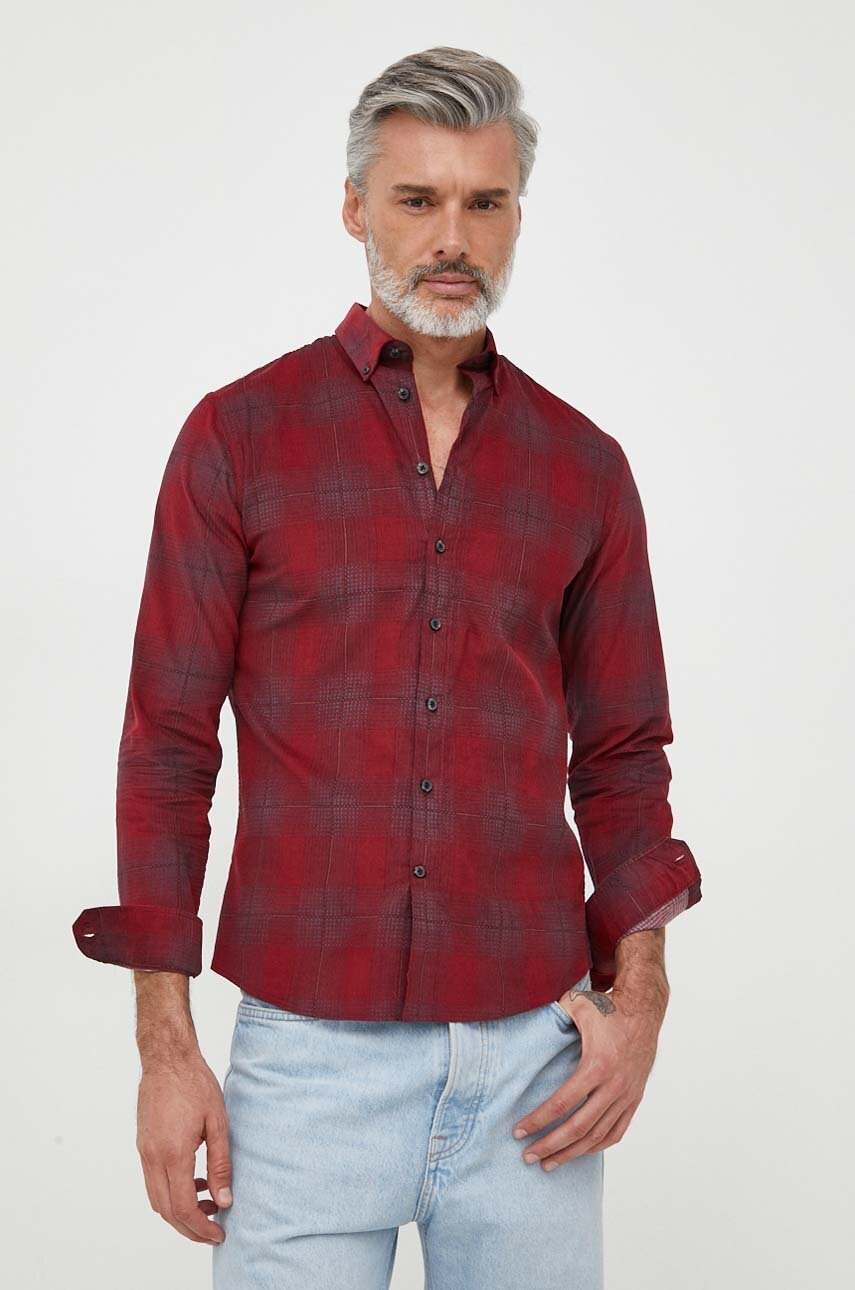 

Хлопковая рубашка Lindbergh мужская цвет бордовый slim воротник button-down