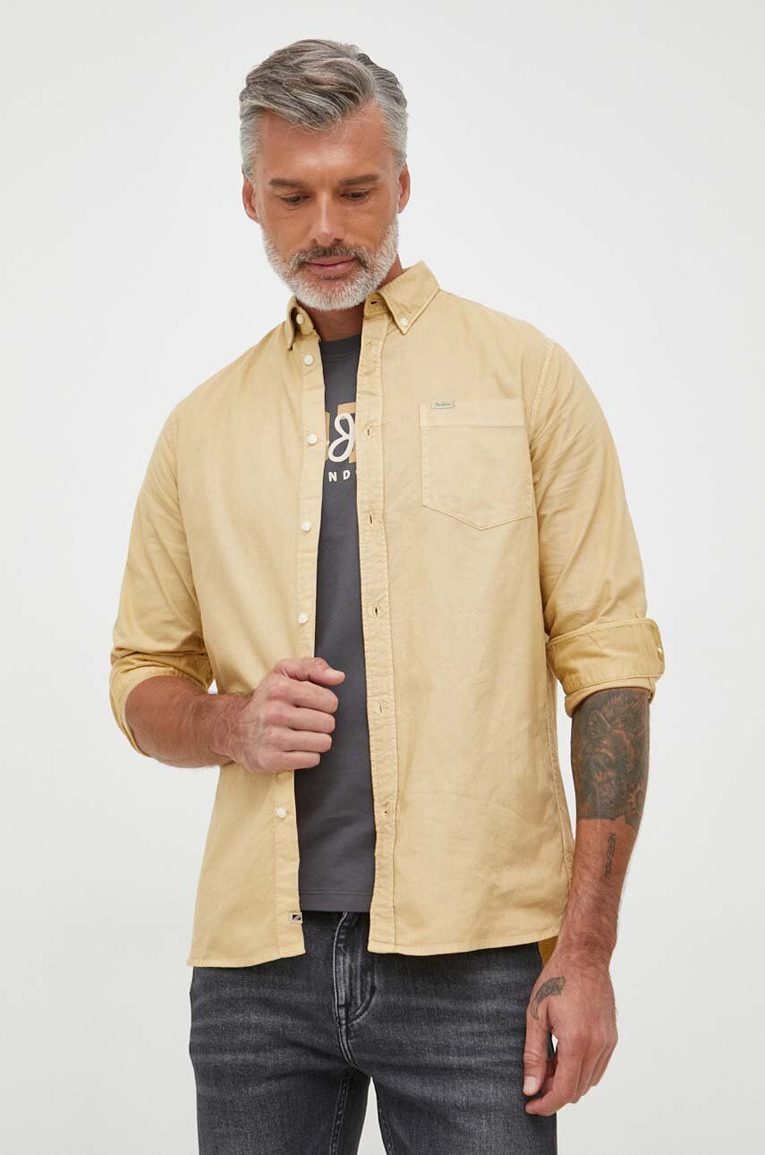 Košile Pepe Jeans Fabio béžová barva, regular, s límečkem button-down - béžová -  100 % Bavlna