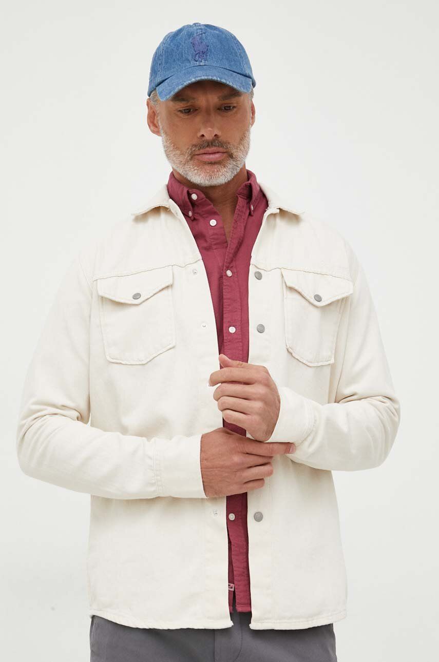 Levně Džínová košile Pepe Jeans Dave pánská, béžová barva, regular, s klasickým límcem