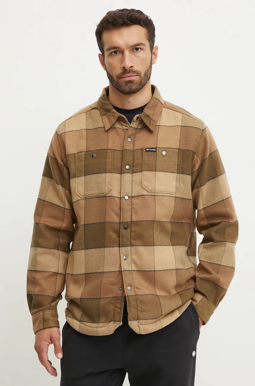 Columbia cămașă Windward barbati, culoarea maro, cu guler clasic, regular, 2054771