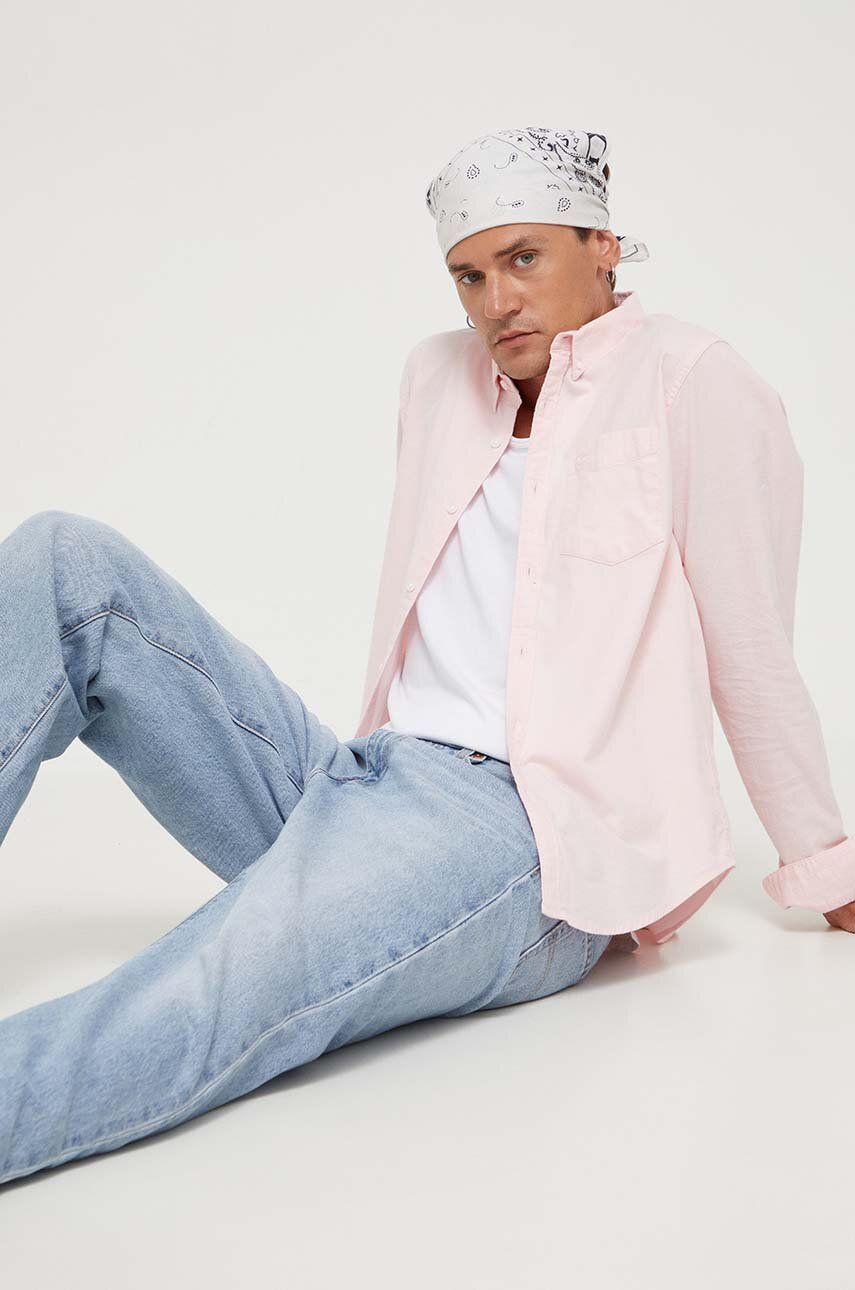 Levně Košile Hollister Co. pánská, růžová barva, regular, s límečkem button-down