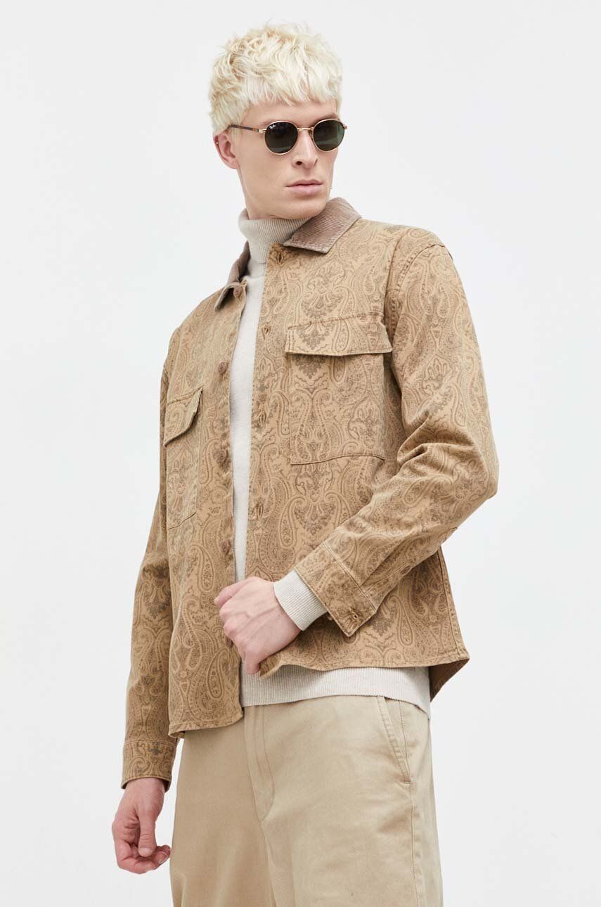 Košilová bunda Abercrombie & Fitch béžová barva, oversize - béžová - 97 % Bavlna