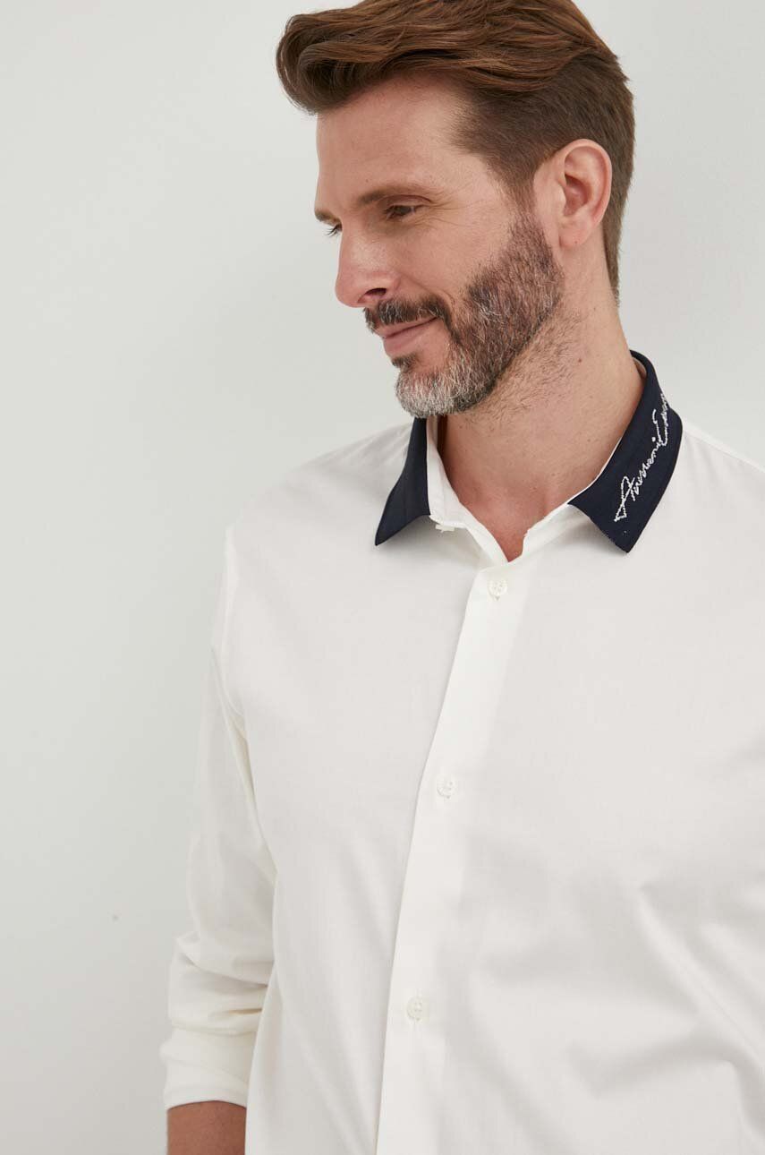 Košile Armani Exchange pánská, béžová barva, regular, s klasickým límcem - béžová -  97 % Bavln