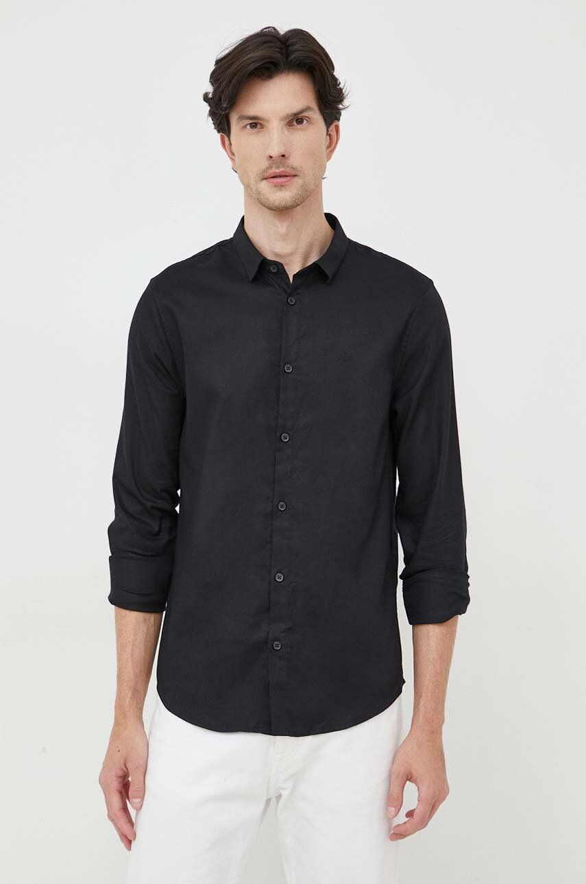 Košile Armani Exchange černá barva, slim, s klasickým límcem - černá - 100 % Bavlna