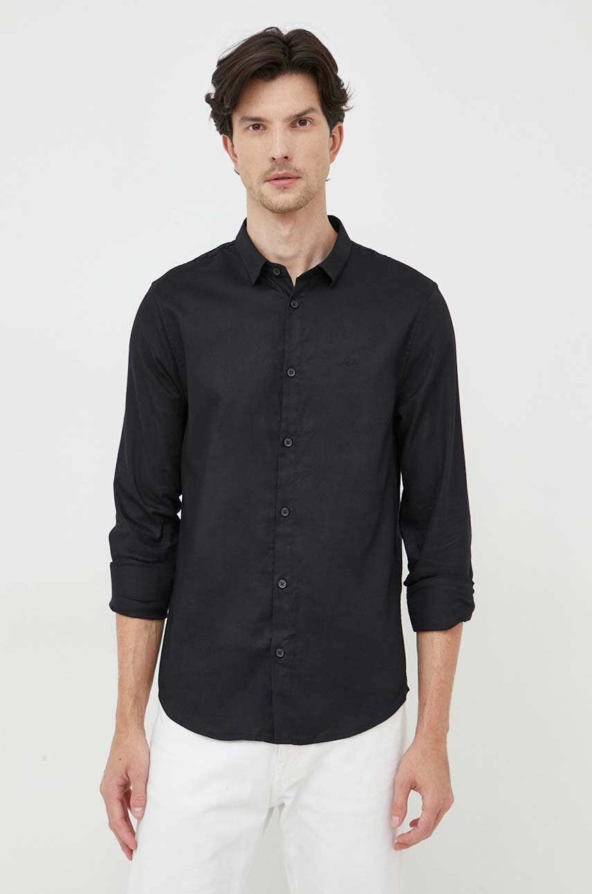 

Хлопковая рубашка Armani Exchange мужская цвет чёрный slim классический воротник