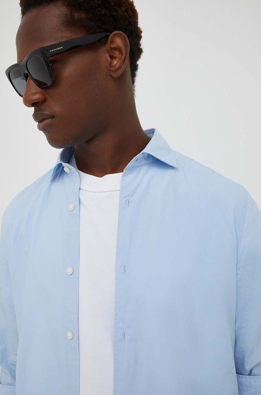 

Хлопковая рубашка Marc O'Polo мужская цвет бирюзовый slim итальянский воротник