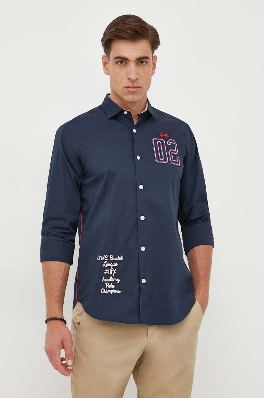 Košile La Martina pánská, tmavomodrá barva, regular, s italským límcem - námořnická modř -  97 