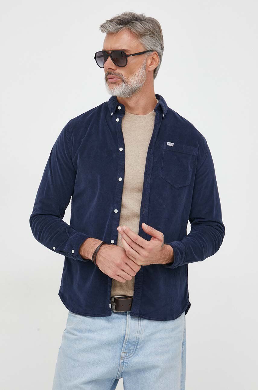 Manšestrová košile Pepe Jeans Coleford tmavomodrá barva, regular, s límečkem button-down - námořnick