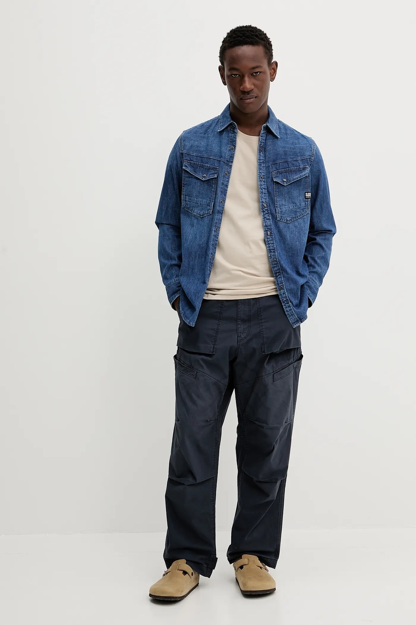 Джинсовая рубашка G-Star цвет синий slim классический воротник
