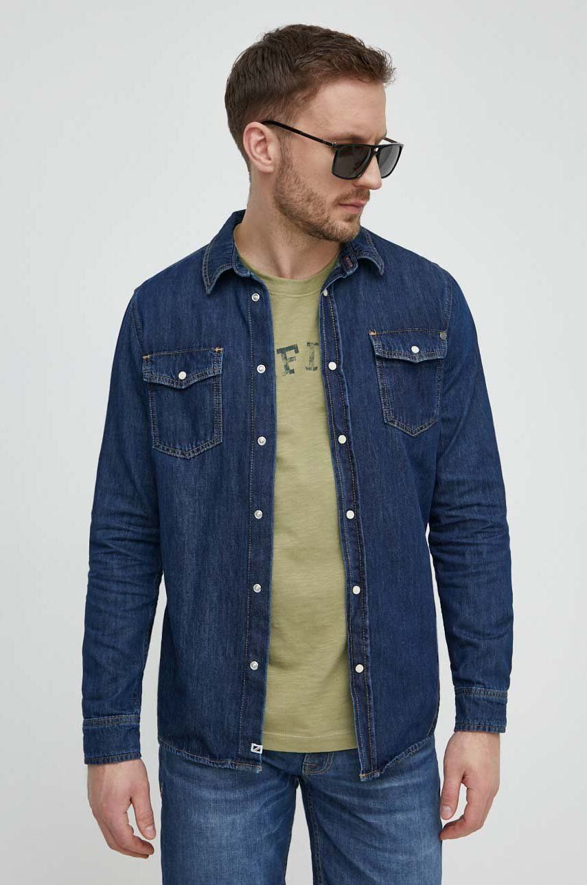 E-shop Džínová košile Pepe Jeans pánská, tmavomodrá barva, slim, s klasickým límcem