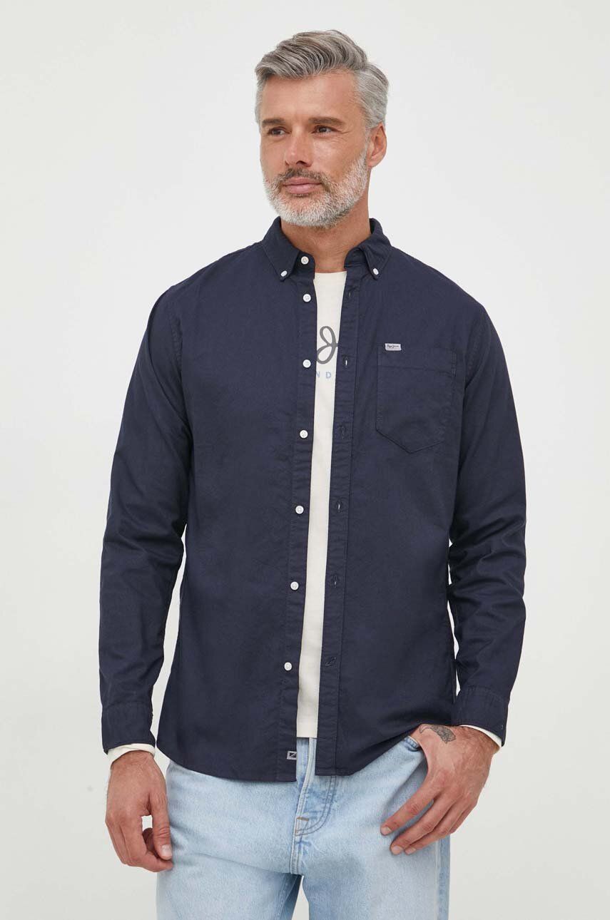 Pepe Jeans camasa din bumbac Fabio barbati, culoarea albastru marin, cu guler button-down, regular