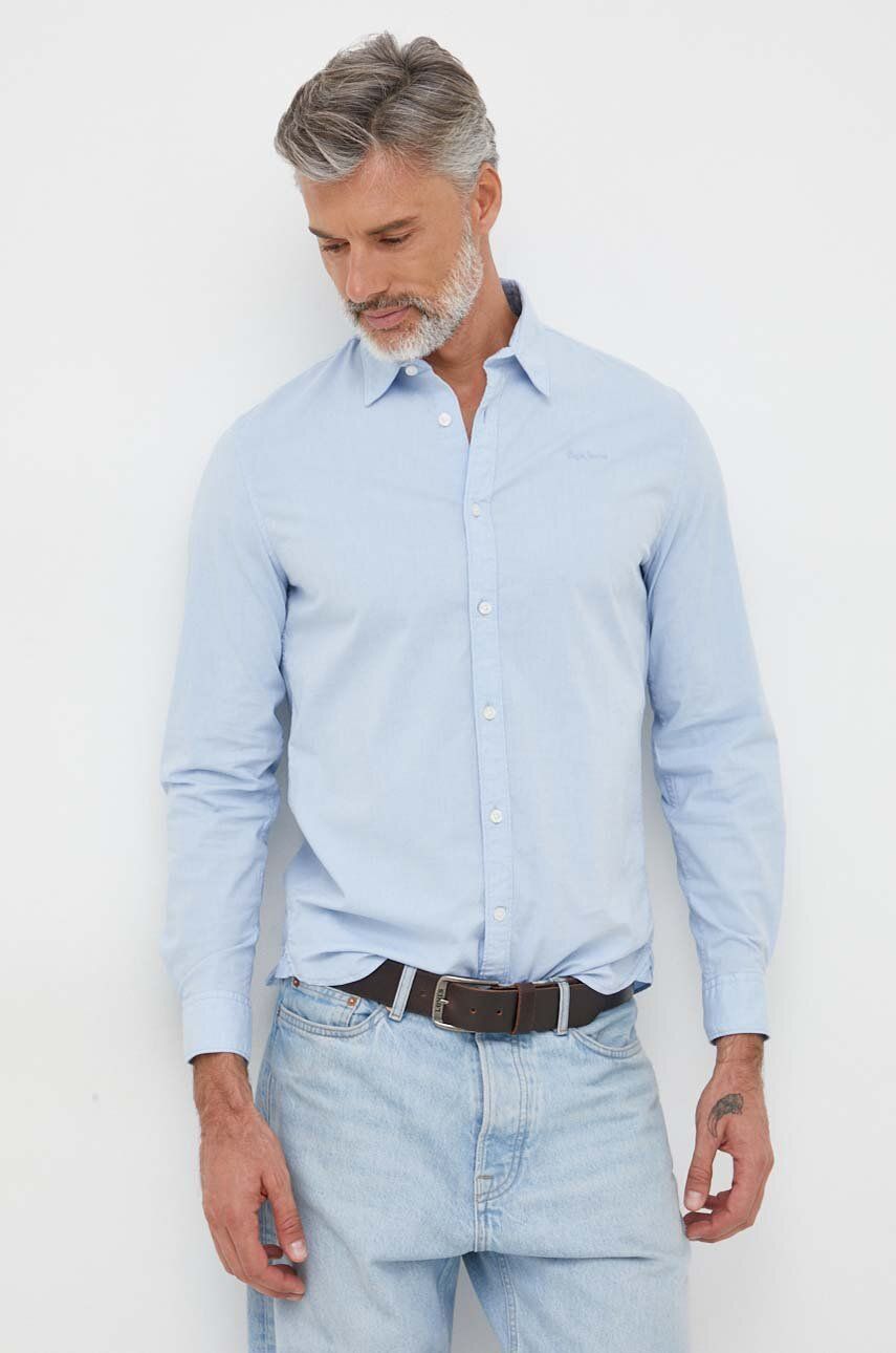Košile Pepe Jeans Coventry pánská, slim, s klasickým límcem - modrá - 98 % Bavlna