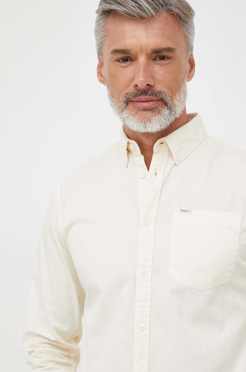 Košile Pepe Jeans Crail béžová barva, regular, s límečkem button-down - béžová - 100 % Bavlna