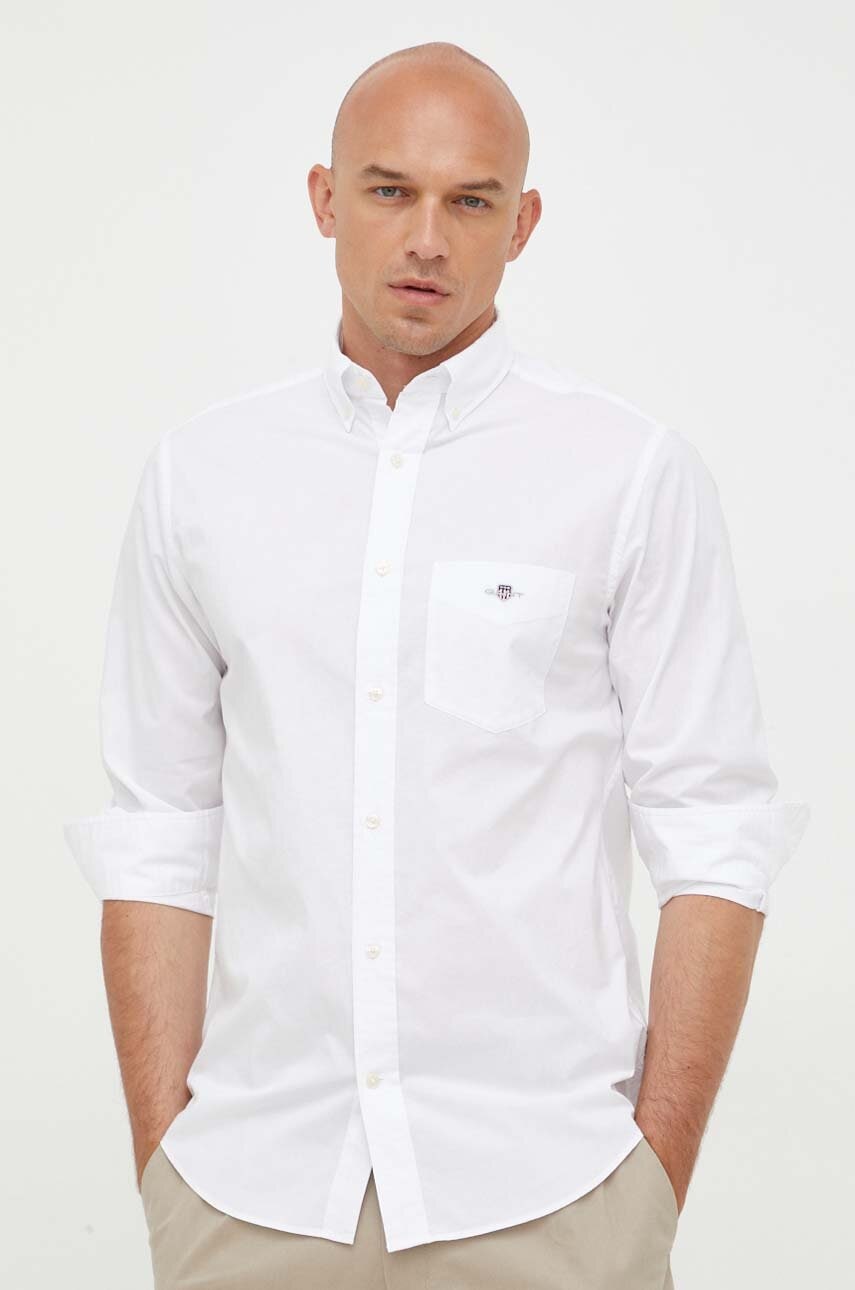 Gant Camasa Din Bumbac Barbati, Culoarea Alb, Cu Guler Button-down, Regular