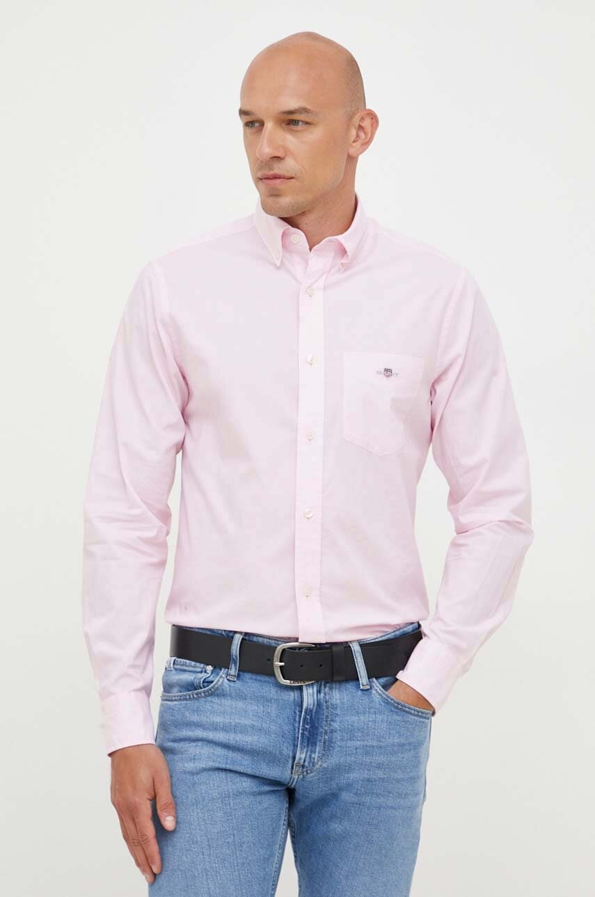 Gant Camasa Din Bumbac Barbati, Culoarea Roz, Cu Guler Button-down, Regular