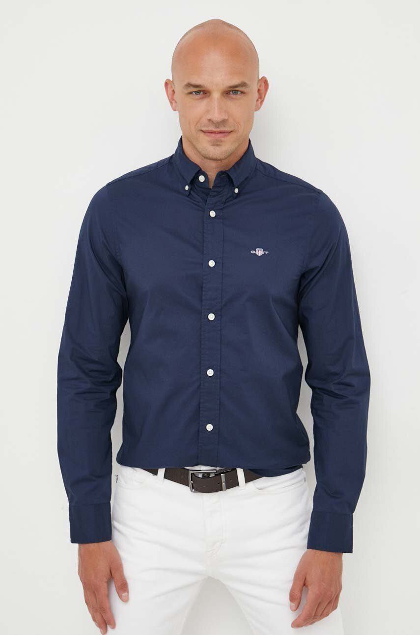 Košile Gant tmavomodrá barva, slim, s límečkem button-down - námořnická modř -  100 % Bavlna