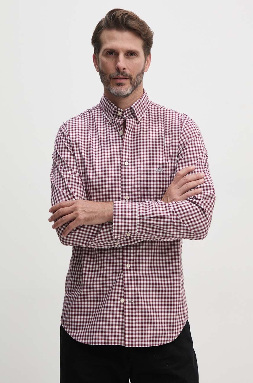 Gant camasa din bumbac barbati, culoarea bordo, cu guler button-down, regular