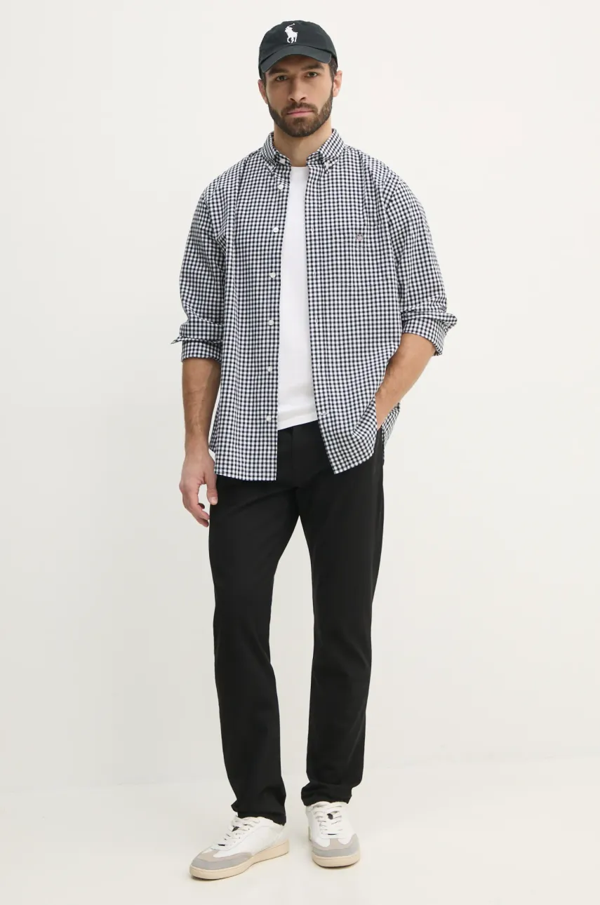 Хлопковая рубашка Gant мужская цвет чёрный regular воротник button-down Хлопковая рубашка Gant мужская цвет чёрный regular воротник button-down