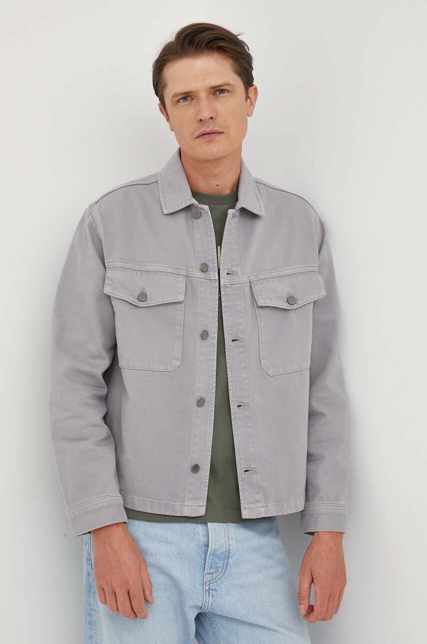 E-shop Džínová košile United Colors of Benetton pánská, šedá barva, relaxed, s klasickým límcem