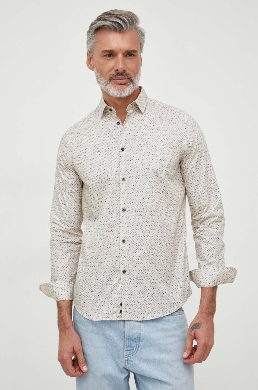Košile Sisley béžová barva, slim - béžová - 100 % Bavlna