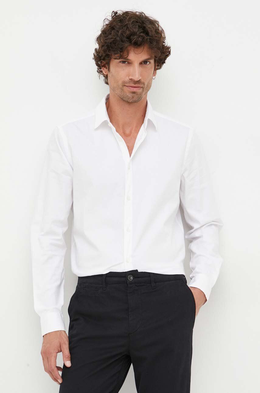 Košile Sisley bílá barva, slim, s klasickým límcem - bílá -  100 % Bavlna