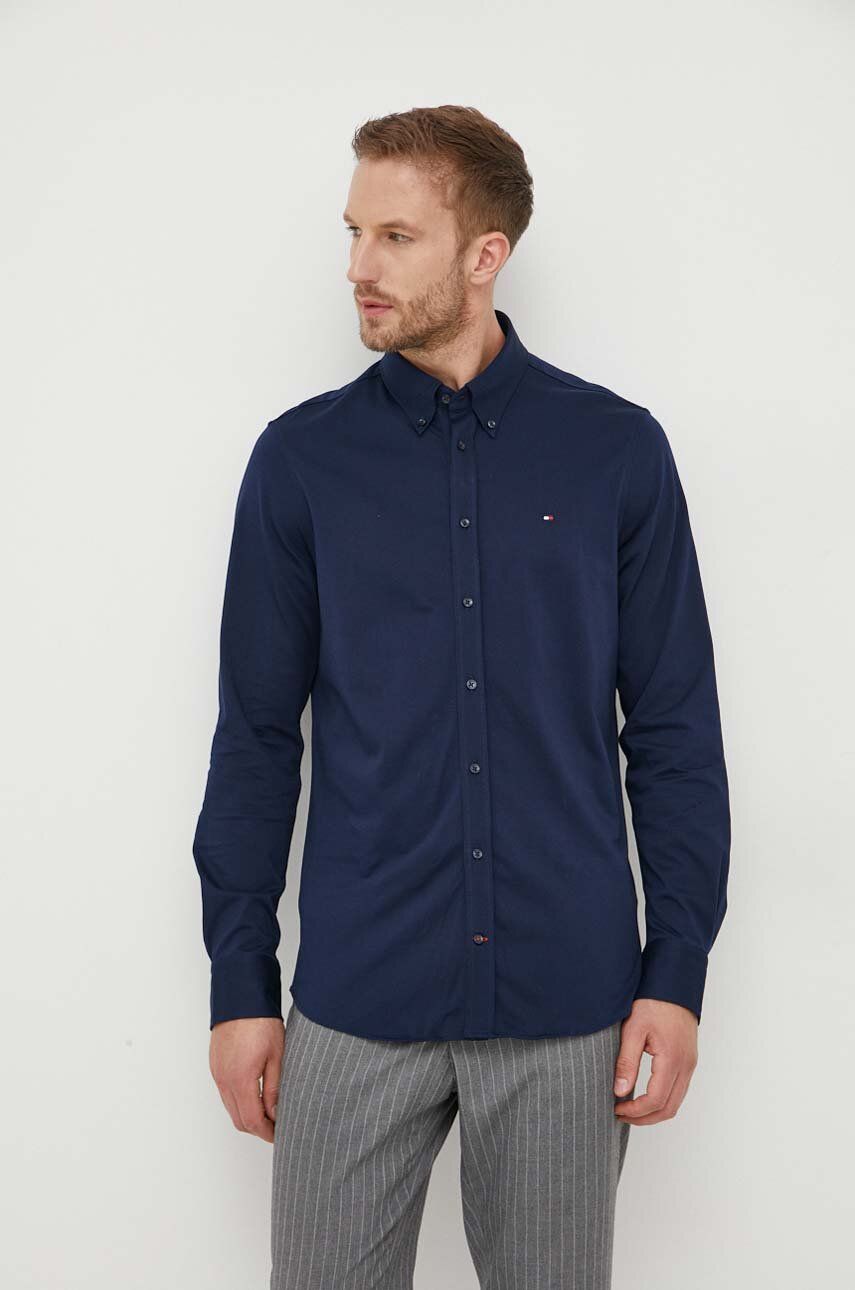 Bavlněná košile Tommy Hilfiger tmavomodrá barva, slim, s límečkem button-down - námořnická modř - 