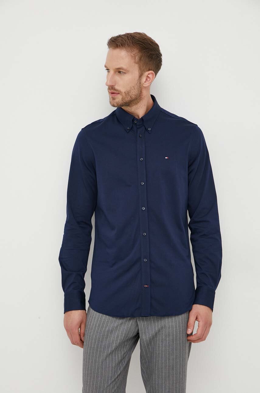 

Хлопковая рубашка Tommy Hilfiger мужская цвет синий slim воротник button-down