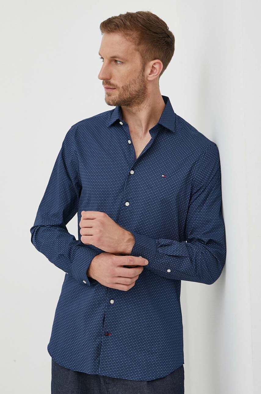 

Бавовняна сорочка Tommy Hilfiger чоловіча колір синій slim класичний комір
