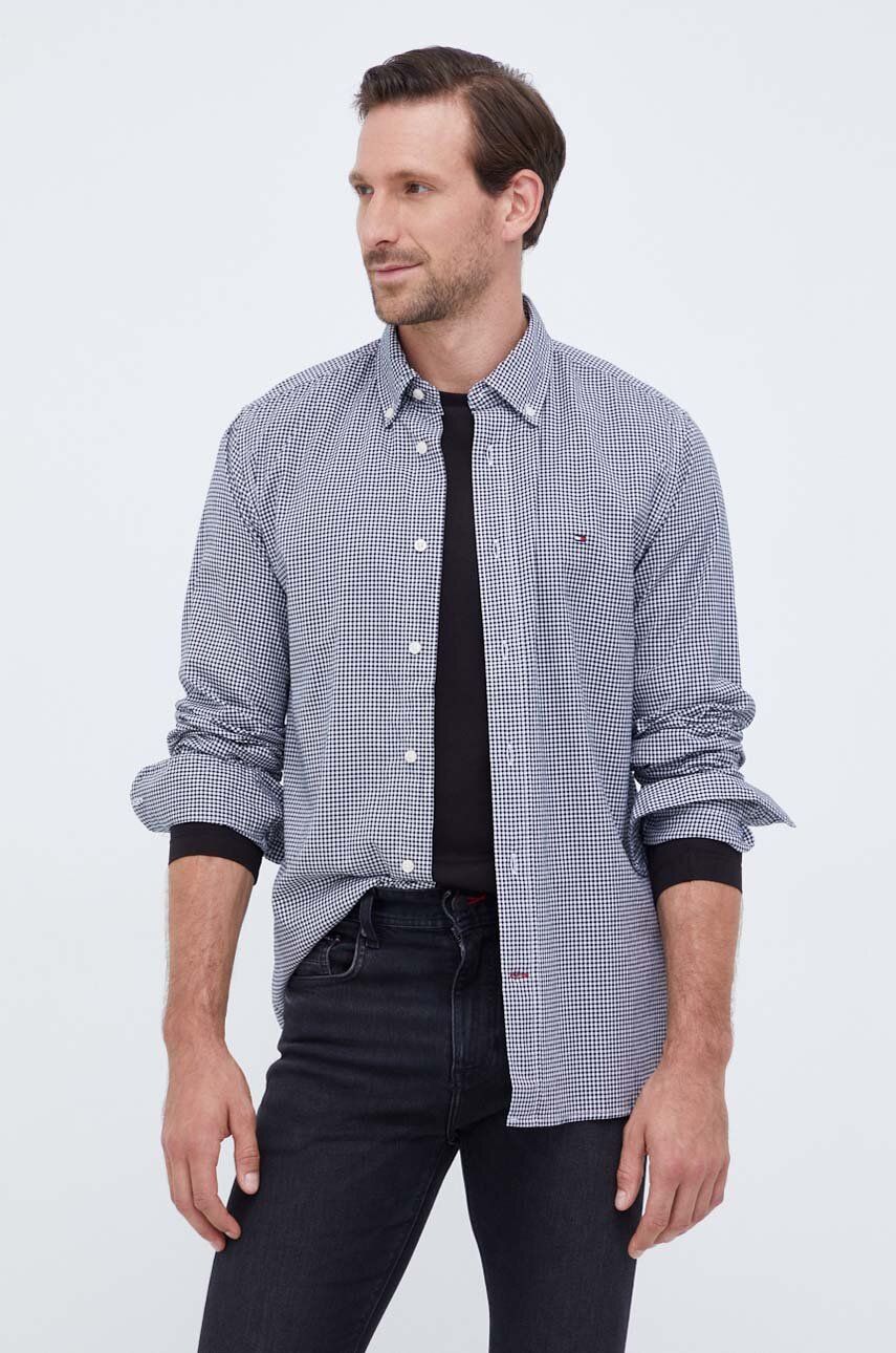 Bavlněná košile Tommy Hilfiger černá barva, regular, s límečkem button-down