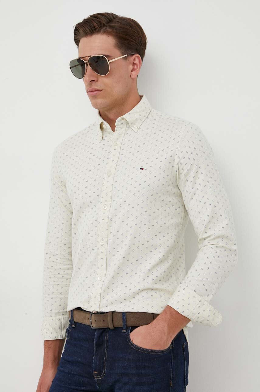 

Рубашка Tommy Hilfiger мужская цвет бежевый slim воротник button-down