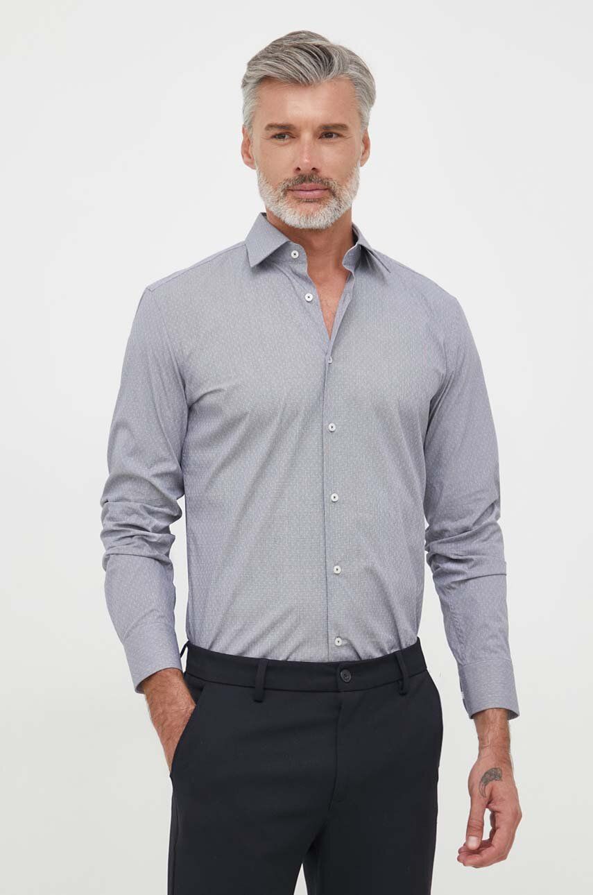 E-shop Košile BOSS pánská, šedá barva, slim, s klasickým límcem