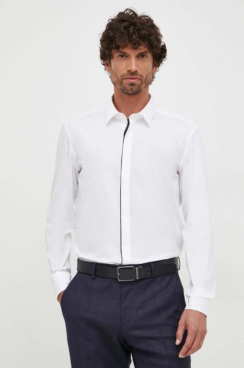 Košile BOSS pánská, bílá barva, slim, s klasickým límcem - bílá - 96 % Bavlna